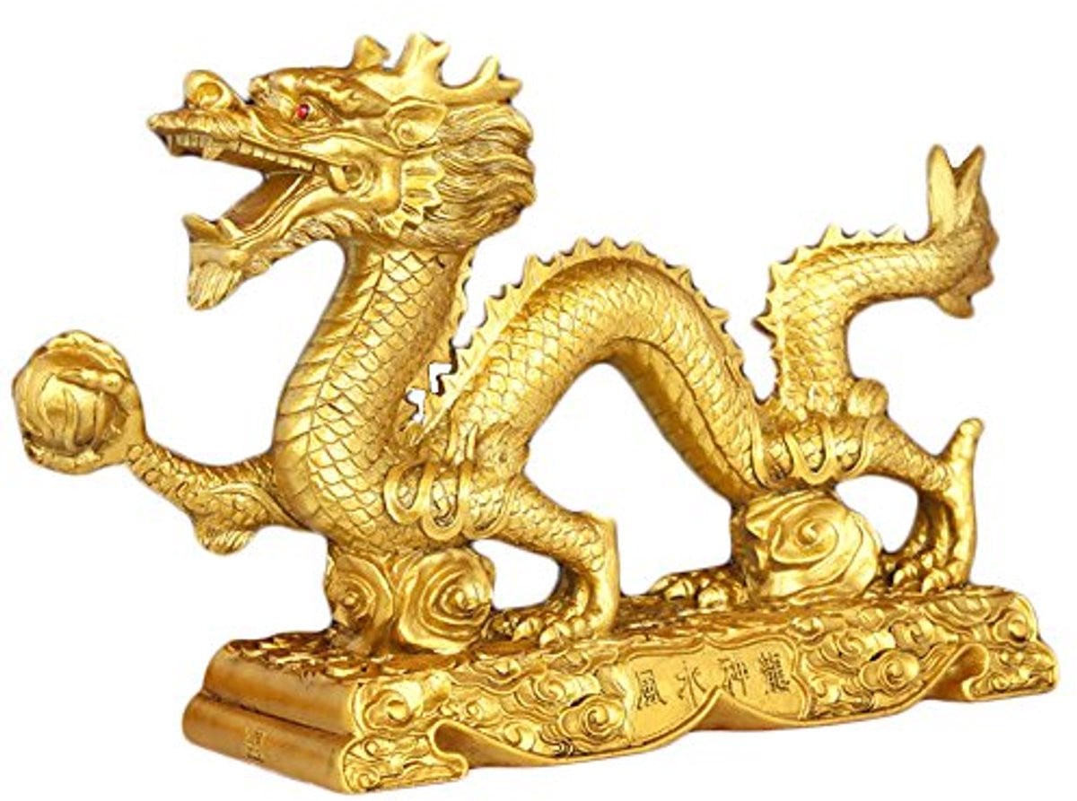 Gouden Draken Beeldje - Feng Shui Symbool voor Geluk - 24 cm