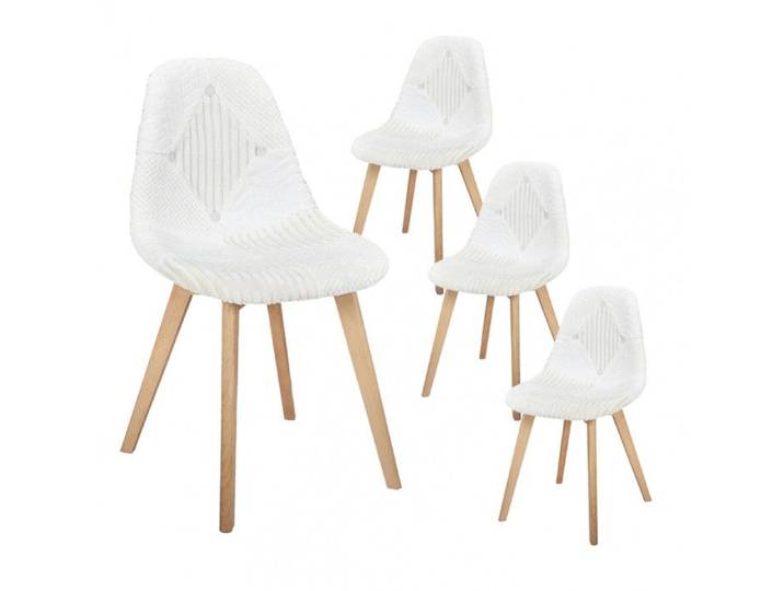 ROHAN - Lot de 4 Chaises Imitation Laine Motif Patchwork Blanc