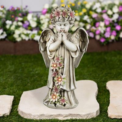Northlight "LED Lighted Praying Cherub with Flowers Statue - 16"""