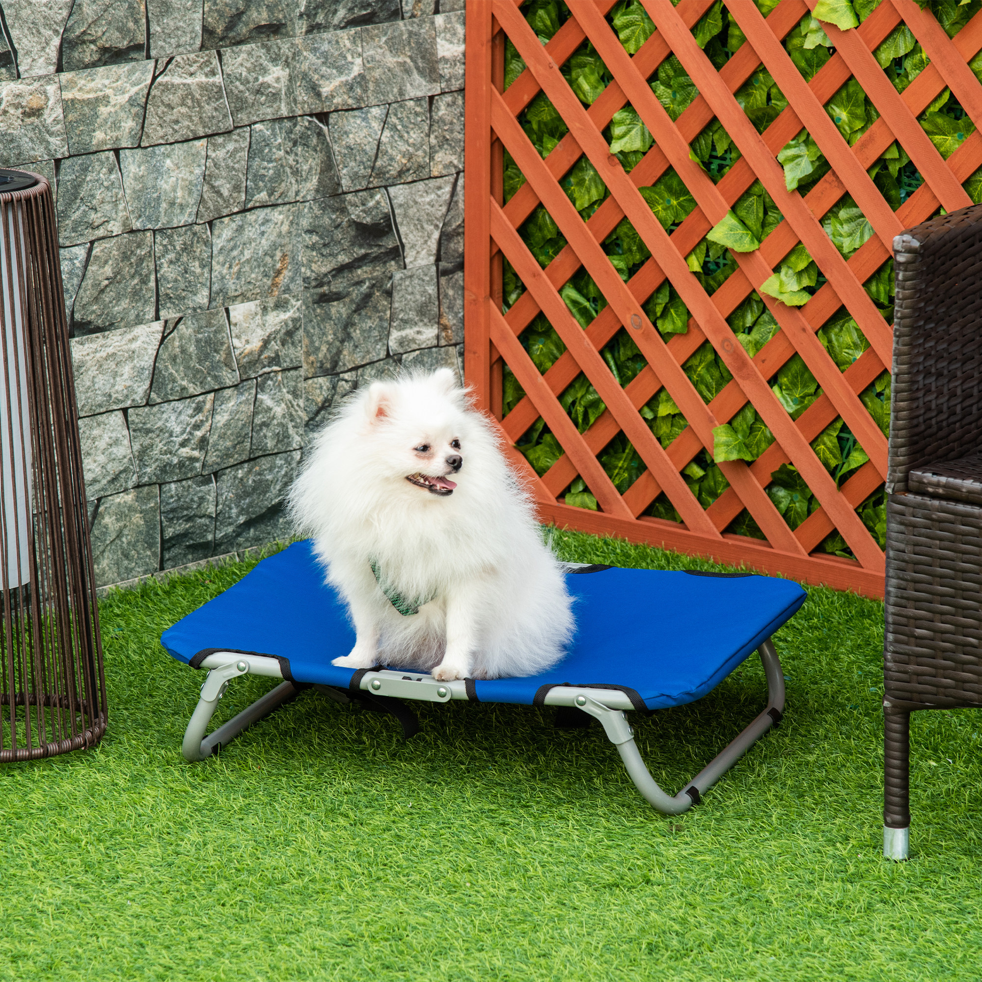 Pawhut Brandina per Cani Piccola Taglia, Lettino Pieghevole, Facile da Trasportare, Blu 59x46x15cm Aosom