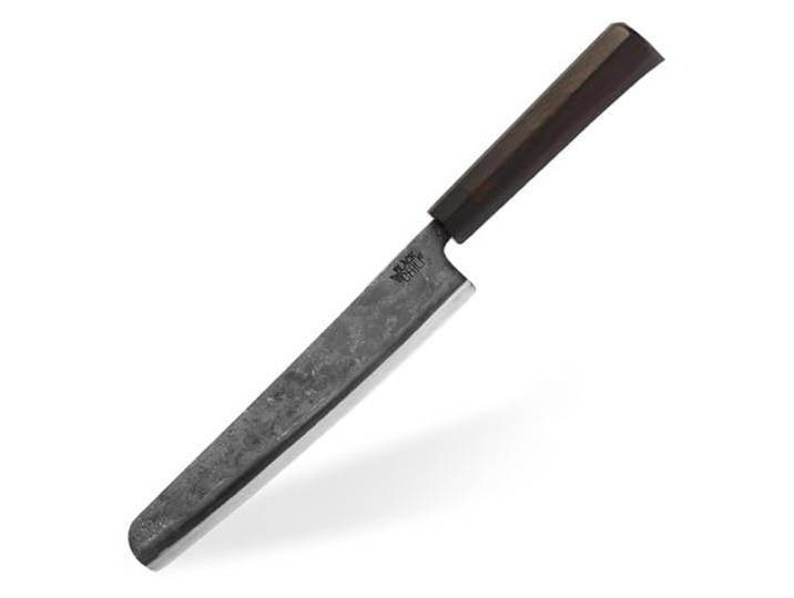 Black Chili Brotmesser ohne Wellenschliff 22 cm Carbonstahl Klinge & Holzgriff aus Ebenholz Brotschneidemesser für Sauerteigbrot & Baguette Extrem scharf & handgeschmiedet MALAGUETA-22