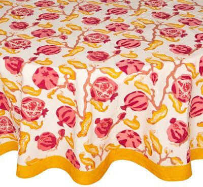 Pomegranate/ Yellow Round Cotton Tablecloth