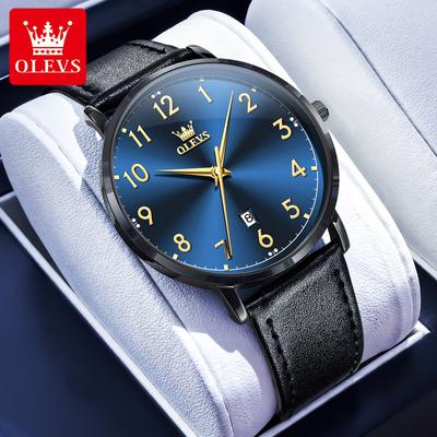 Trendy Discount Goods Top Brand OLEVS Men Fashion Quartz Watch, Digital Dial Waterproof Watch For Men, Auto Date Wristwatch Minimalist Style pd black Blue