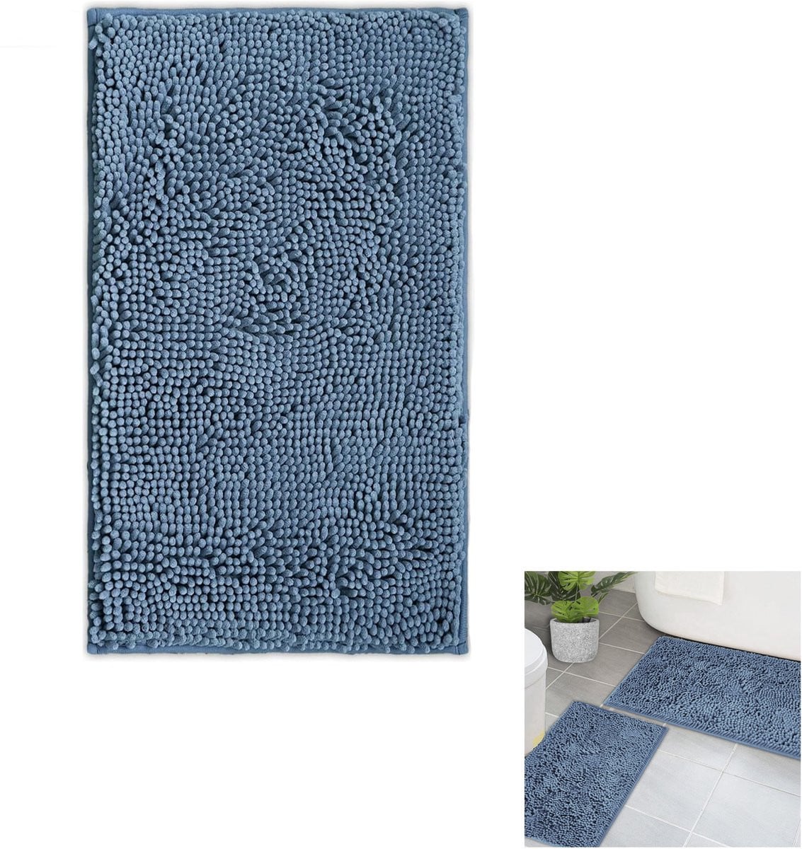 Blauwe absorberende badmat met antislip en pluche textuur