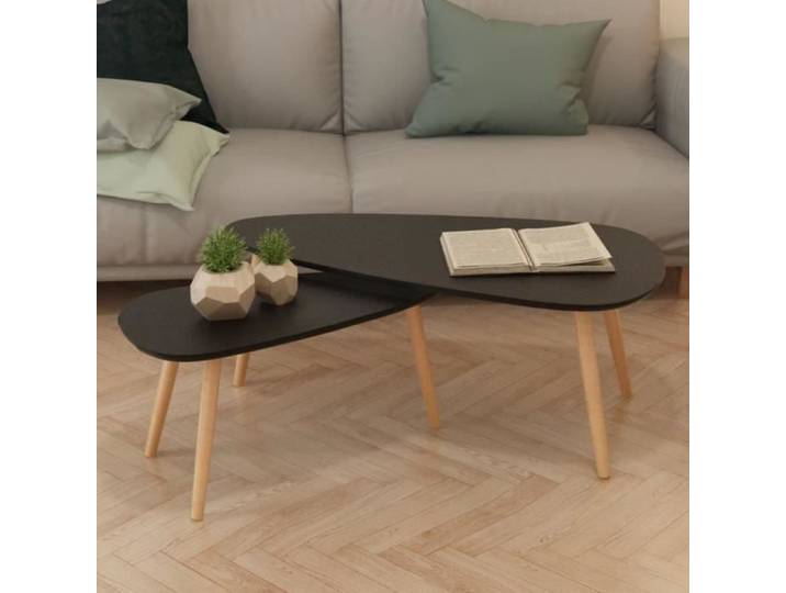 Ensemble de tables basses - P12 - Bois massif - Noir - Style scandinave moderne
