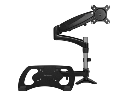 StarTech.com Laptop Monitor Stand - Computer Monitor Stand - Full Motion Articulating - VESA Mount Monitor Desk Mount - Befestigungskit (Befestigung für Stange, Gummipad, Laptop-Ablage, Federarm, Schwenkarm, 4 Abstandshalter, Clip zur Kabelführung, Schrauben, Schlüssel) (ARMUNONB)