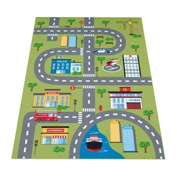 KINDERTEPPICH Waschbar, mit Stadtverkehrs-Motiv, Grün, 100 x 200 cm