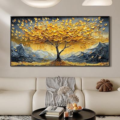 handgemachtes original goldenes Ölgemälde Baum des Lebens auf Leinwand abstrakte Struktur Baum Wandkunst für Wohndekoration mit gespanntem Rahmen/ohne Innenrahmen Malerei