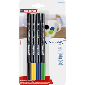 Edding Porzellanstifte 4200 Porzellanpinselstift, kühl, 4 Farben, Pinselspitze 1-4 mm, spülmaschinenfest, 4 Stück