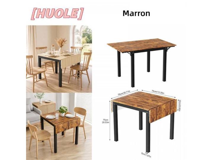 HUOLE - Table à manger marron - Adaptée à de multiples usages : repas travail réceptions - 120 × 78 × 75 cm.