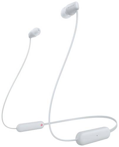 Sony WI-C100 In Ear Headset Bluetooth Stereo Weiß Headset, Klang-Personalisierung, Lautstärkeregelung, Nackenband, Schweißresistent, Wasserabwe