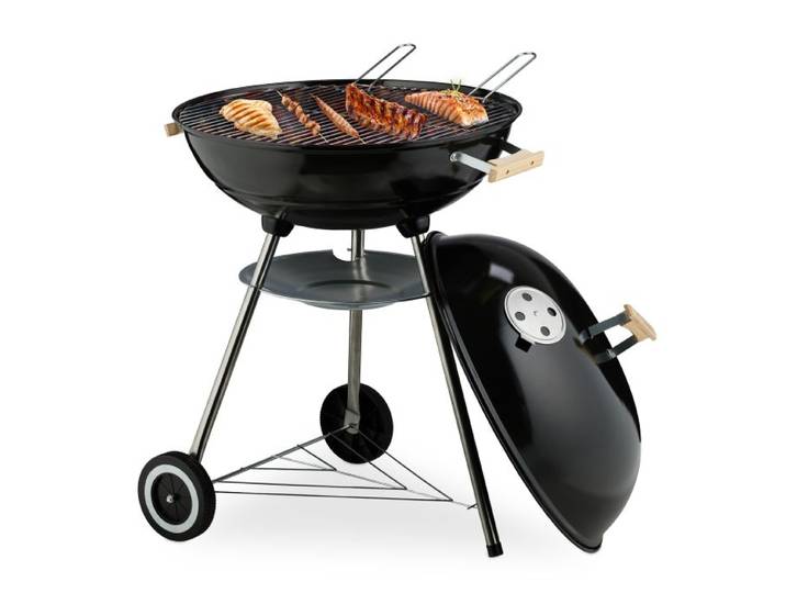Relaxdays Fahrbarer Kugelgrill in Schwarz