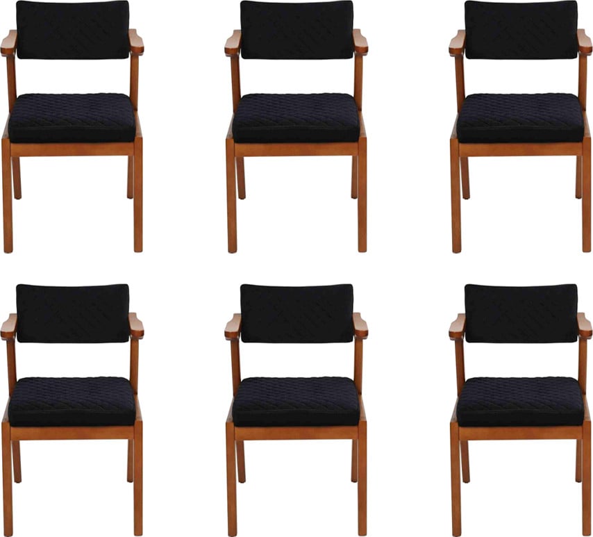 Set van 6 Luxus moderne houten eetkamerstoelen in het zwart