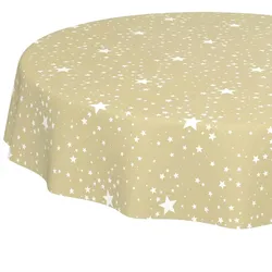 Weihnachtstischdecke Wachstuch Tischdecke Tischdecke Weihnachten abwaschbar Stern Motiv Beige - Rund 140 cm, Schnittkante