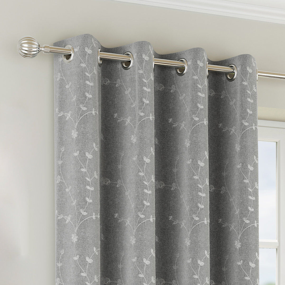 Marlow Home Co. Tivoli Floral Embroidery Blackout Thermal Eyelet Curtains (PAIR) Grey 229 W x 229 D cm