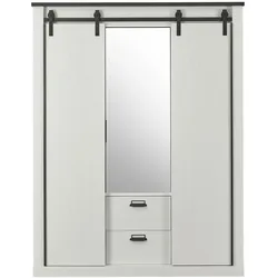 KLEIDERSCHRANK weiß Pinie, anthrazit Landhaus, Schiebetürenschrank 3-türig mit Spiegel 163 x 209