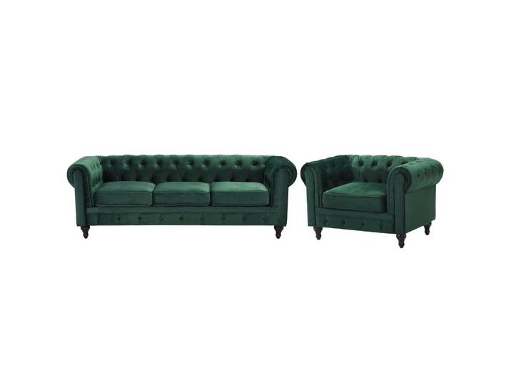 4-SITZER SOFA SET Samtstoff Grün Chesterfield