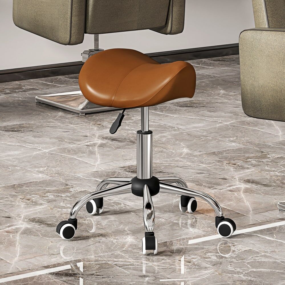 Homcom Tabouret à roulettes selle ergonomique polyuréthan marron Marron 52x61x53cm