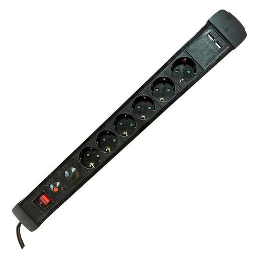 M-Cab SOCKET STRIP 6S PVC 1.5M 2U BK (6x, 1.50 m) (POW0025)