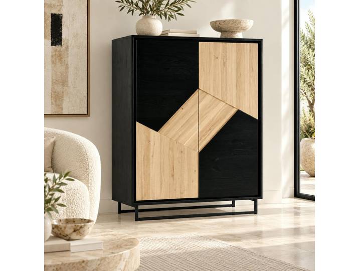 Buffet haut bois noir et blanc ANINA