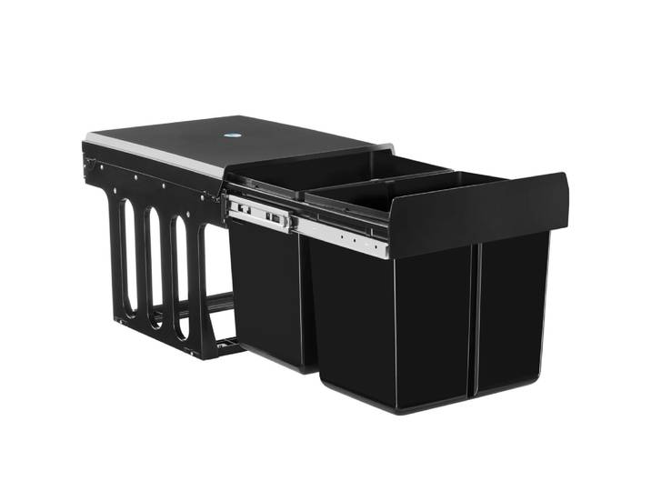 Poubelle de tri plastique, système avec rails télescopiques, noir