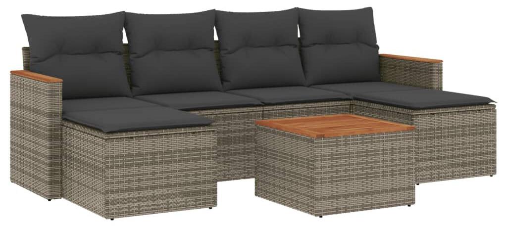 Loungeset, 7-teilig - Grau, aus Poly-Rattan - 7 Sitzplätze - Poly-Rattan - Für Garten und Terrasse