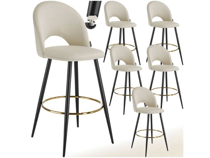 Barstuhl Sachel mit Rückenlehne, Samtoptik - creme/schwarz, 6er Set