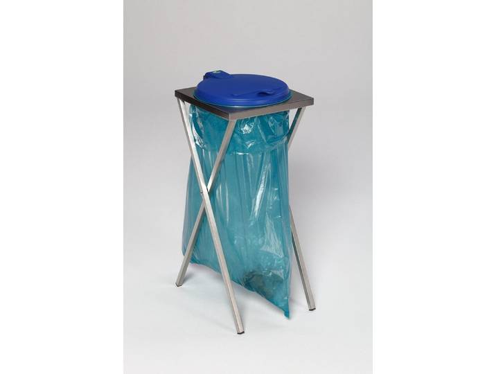 PROREGAL® Mülleimer Scherenständer für 120L Sack 90x40x45 Edelstahl Blauer Deckel