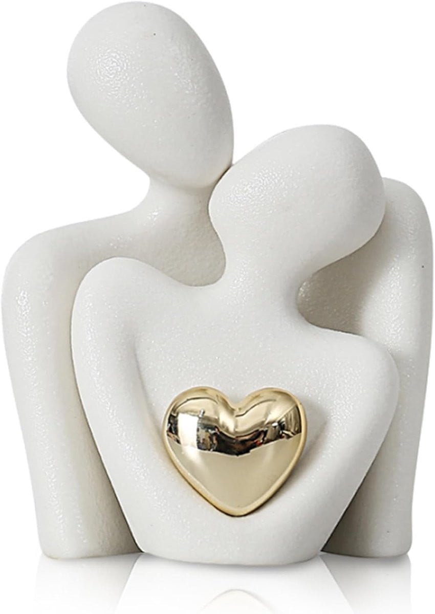 Wit Keramisch Liefdesbeeldje - Abstract Paar Figuur voor Woonkamer Decoratie - Hoogte: 15 cm