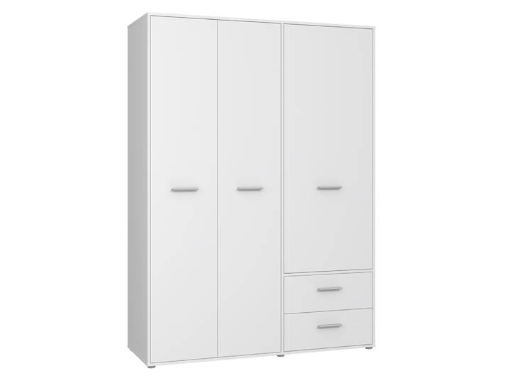 Kleiderschrank Drehtürenschrank Mokko , 3-türig , mit Schubkästen , weiß
