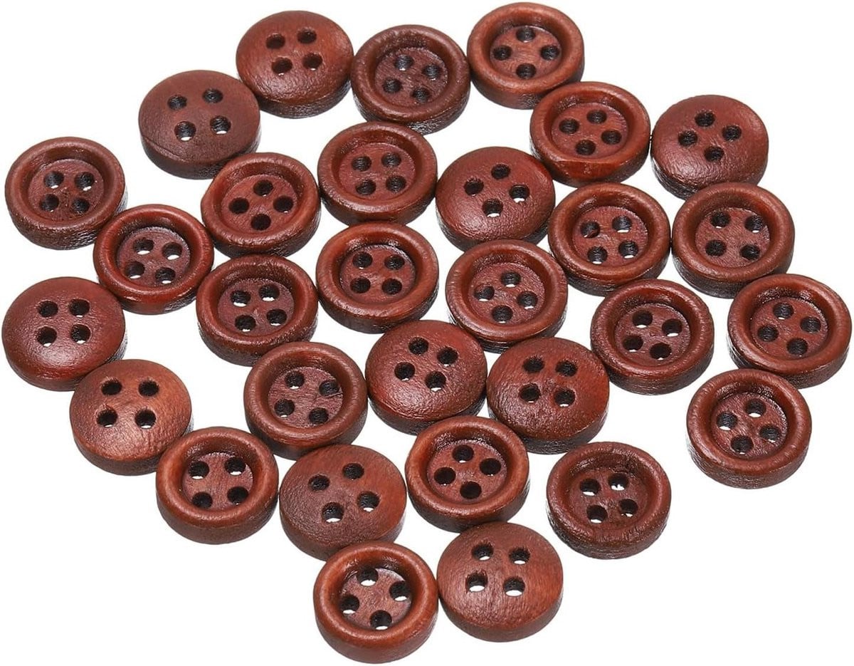 30 stuks Houten Knopen Ronde Sluitingen voor Kleding Versieren Roodbruin 10mm