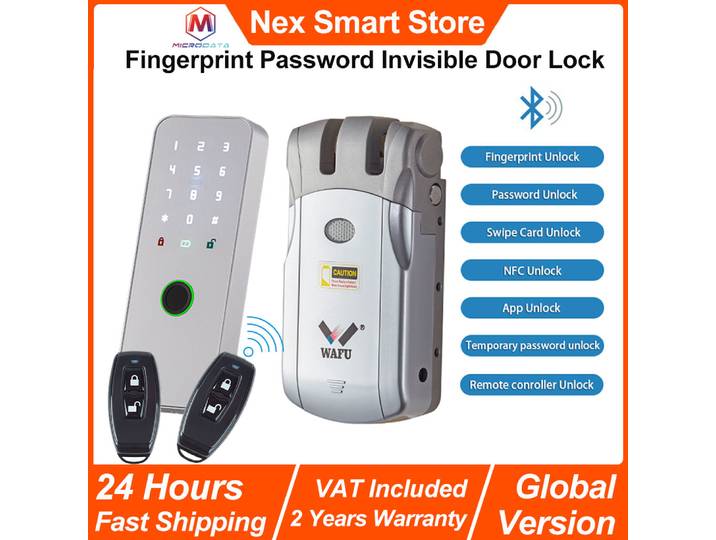 Nouvelle serrure de porte invisible à empreinte digitale et mot de passe, déverrouillage par empreinte digitale et mot de passe, serrure cachée sans trou de serrure, serrure invisible à télécommande