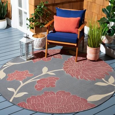 SAFAVIEH Courtyard Alison Floral Indoor/ Outdoor Waterproof Patio Backyard Rug