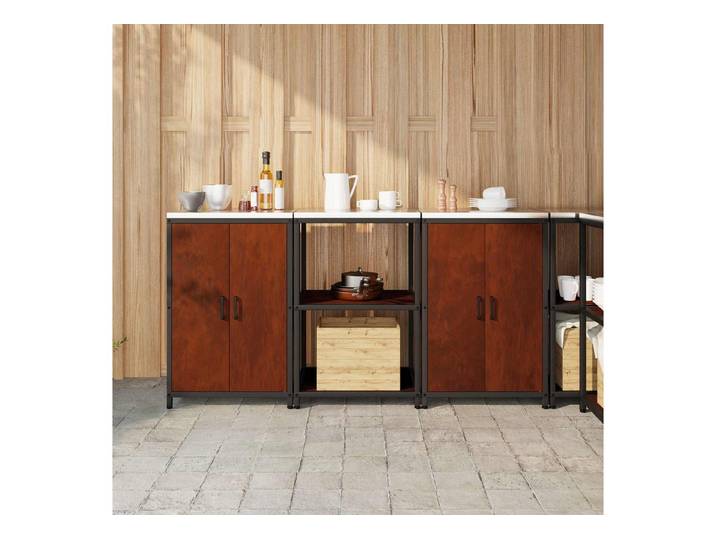 furnicato Küchenregal Küchenlagerregal HATTEM 90x50x92 cm Rostoptik, 1-tlg., Stabiles Küchenregal mit 4 Türen und viel Stauraum für die Küche