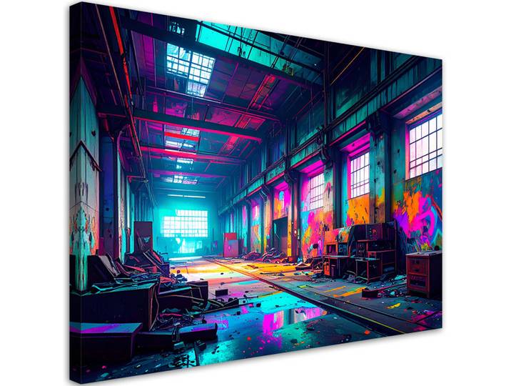 Feeby Leinwandbild Verlassene alte Fabrik 120x80cm, Mehrfarbig, Mode, Rechteckig, 120x80 cm, Bilder & Rahmen, Bilder, Leinwandbilder