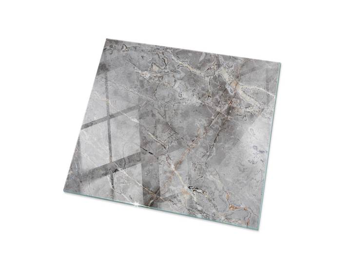 Tulup Glasplatte 60x60 cm Muster aus Naturmarmor, Dunkelgrau, Glas, Quadratisch, 60x60x0.4 cm, Esszimmer, Esstische, Tischsysteme
