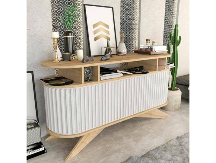 Dmora - Kommode Zaurak, Wohnzimmerbuffet, Wohnzimmer-Sideboard, Moderne Küchen-Speisekammer, 150x43h75 cm, Eiche und Weiß