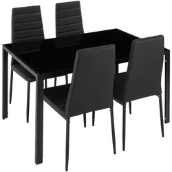 TECTAKE 5 Stk. Esszimmergruppe Berlin, Esszimmermöbel Set, Kunstleder, Sicherheitsglas, 120x70x75 cm, schwarz