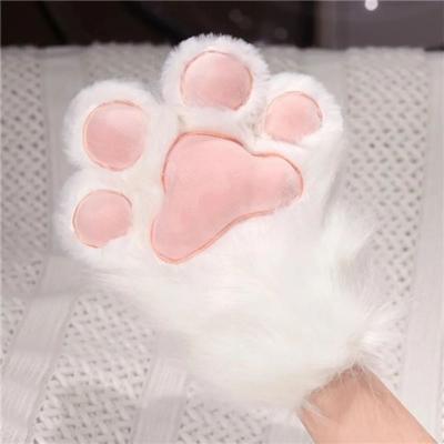 Inspired Living Kawaii Plush Cat Paw Gloves Warm Furry Paw Gloves For Cosplay, Kigurumi & Party Photos white
