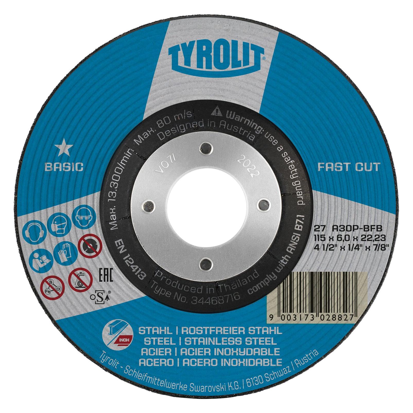 Tyrolit BASIC FASTCUT skrubskive 125x6x22,23 A30P-BFB stål/rustfrit - (10 stk.) (34468717)