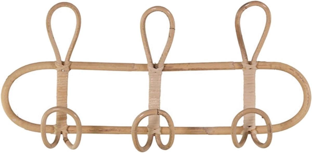 Natuurlijke Wandkapstok van Rotan met 3 Kledinghaken