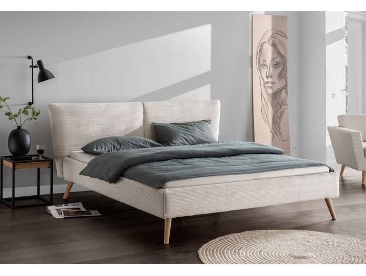 Polsterbett 160x200cm 'Monaco' Wildeiche Stoff Cord creme