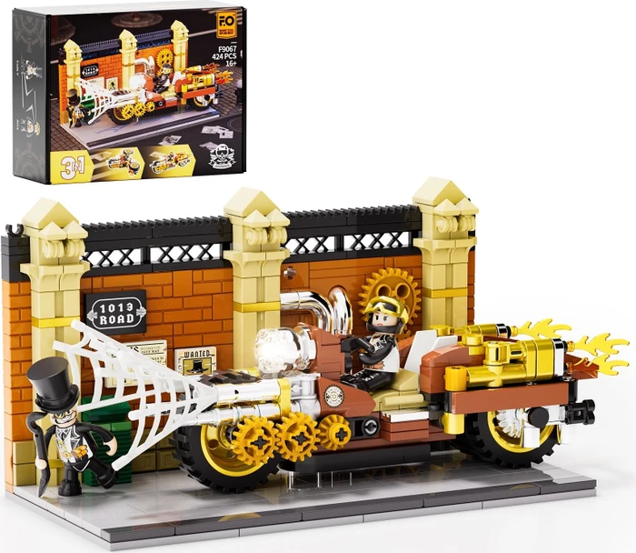 Lumibricks Steampunk-Motorradverfolgung