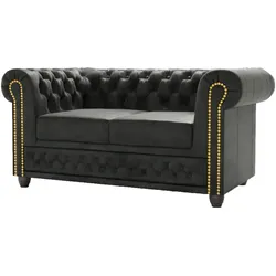 CHESTERFIELD-SOFA 2-sitzer Flux Anthrazit Microfaser Vintageoptik