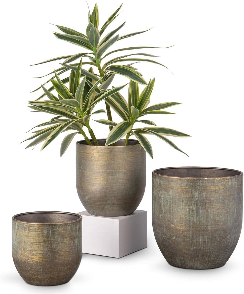 Set van 3 bloempotten van gegalvaniseerd staal voor moderne decoratie