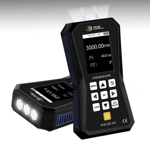 PCE Instruments Stroboskop PCE-LES 103 mit 3 HighPower LEDs |Blitzfrequenz 60 .. 300000 FPM |Genauigkeit 0,003% |IP52