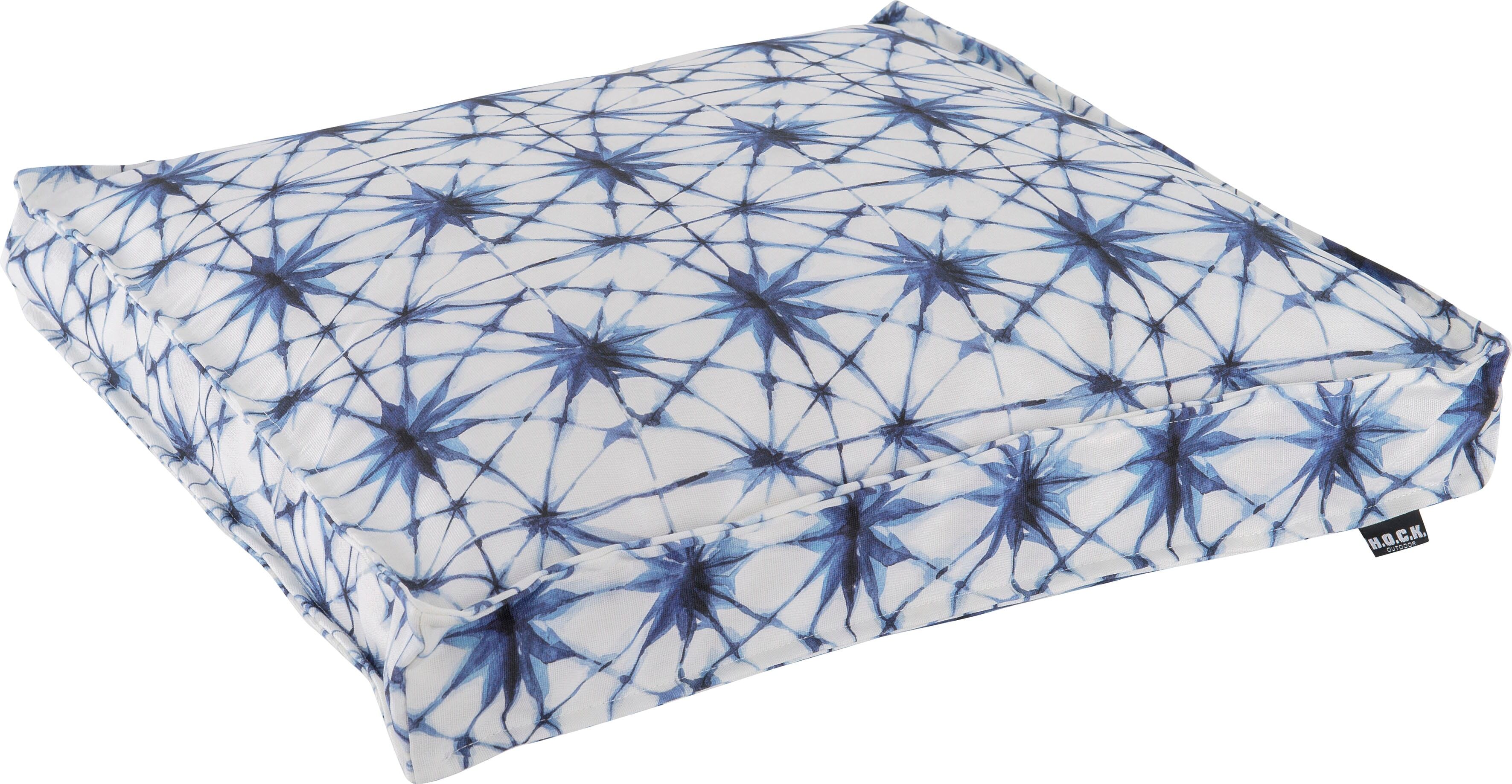 Sitzkissen H.O.C.K. "Badu Batik Saphire Outdoor", blau (blau, gemustert), B:50cm H:5cm L:50cm, Polyacryl (dralon), Dekokissen_Sitzkissen_Kissenhüllen, Sitzkissen, wasserabweisend