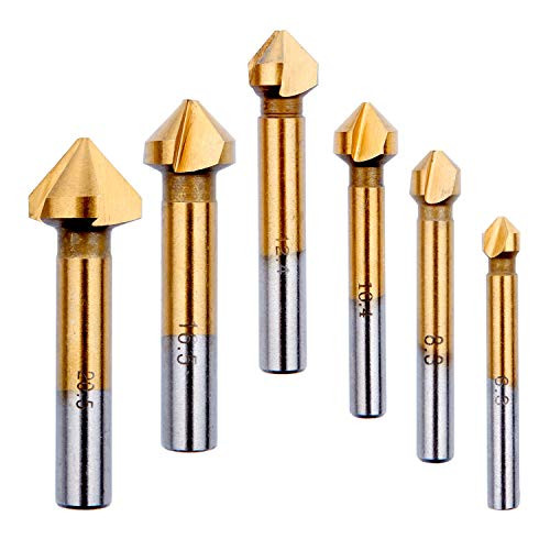 HTBAKOI 6-delige HSS Titanium Gecoate Verstekboor Set met 90 graden verzinking