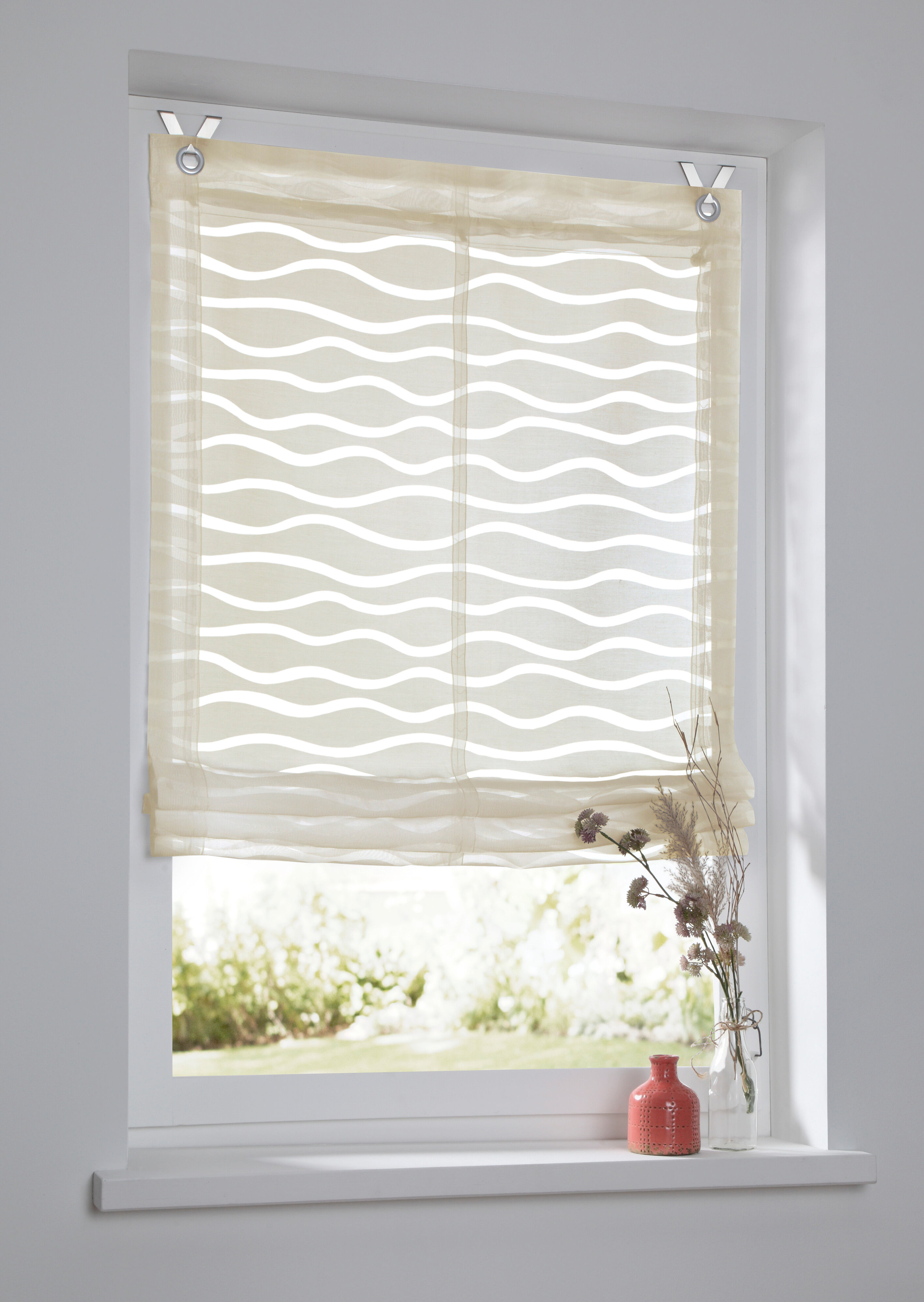 Kutti "Enya" mit Hakenaufhängung ohne Bohren freihängend Montage ohne Bohren, incl. Fensterhaken natur 140cm, einseitig verschiebbar, Hakenaufhängung, 80cm