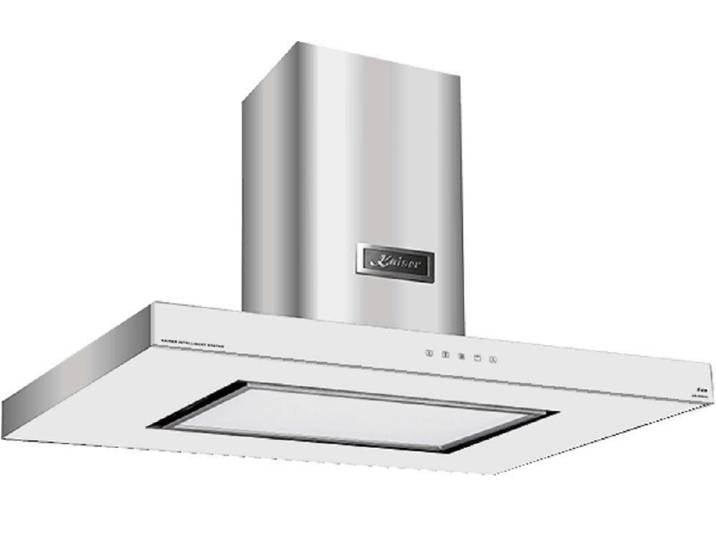 Kaiser Küchengeräte Inselhaube AI 9434 W Eco// Dunstabzugshaube 90 cm,Weiß Glas Edelstahl, 1250m³/h